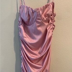 Pink Ruched Dress by Blanc Clothing Women’s M. Adjustable Spaghetti Straps.